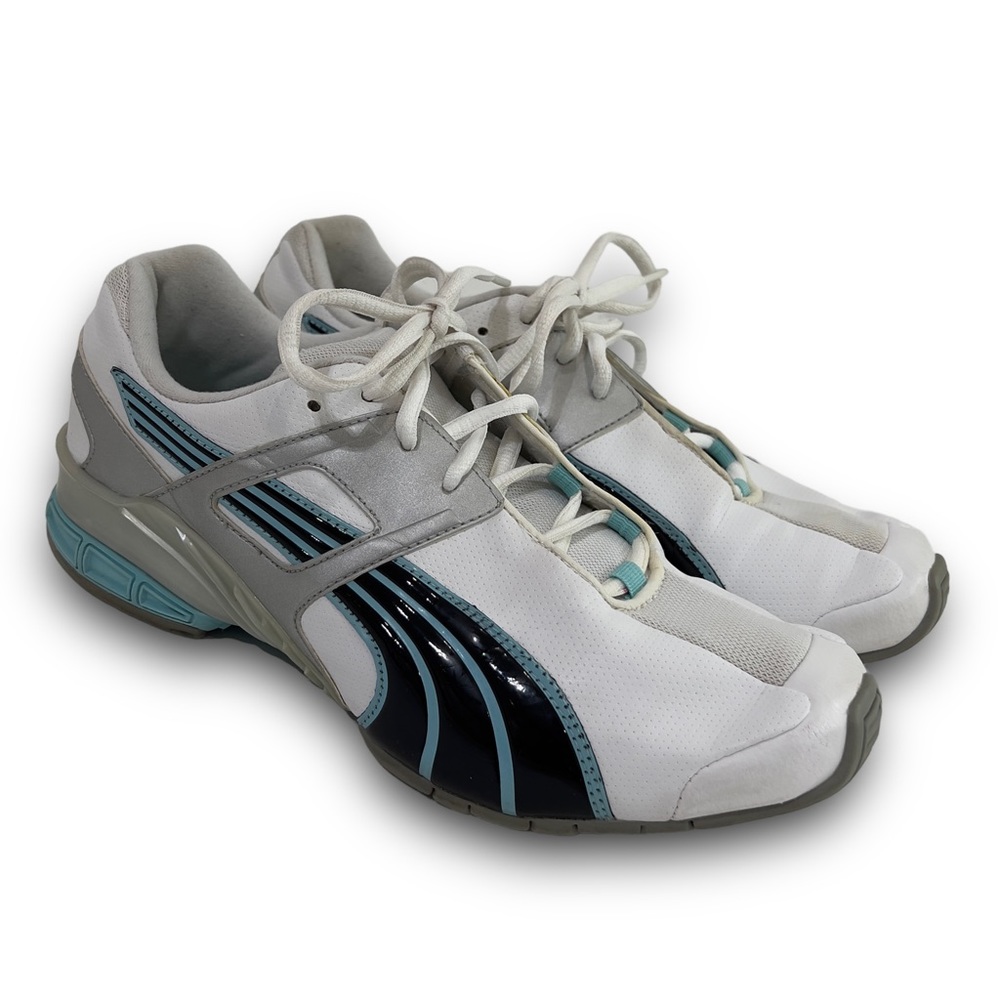 Puma Elevation 2 Sneakers in Black Patent & Angel Blue Women’s size 9